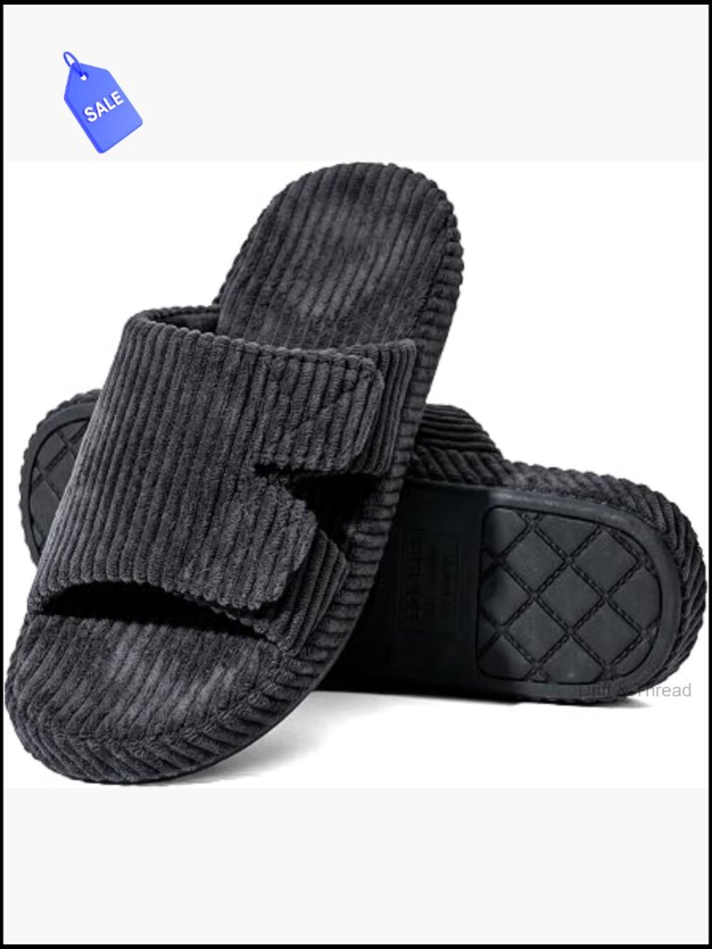 Striped Adjustable Slippers with Arch Support Corduroy Lining Rubber Sole